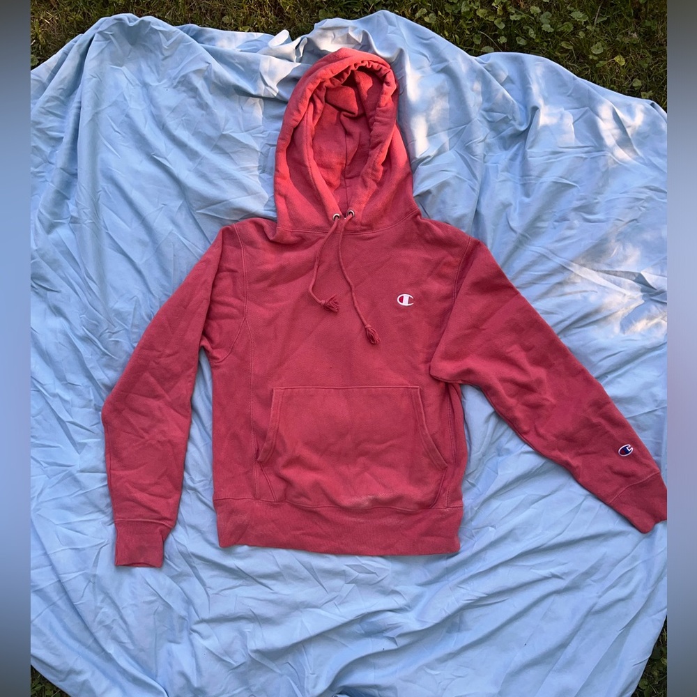 RETRO CHAMPION pullover hoodie, REVERSE WEAVE, SALMON color, ADULT size MEDIUM